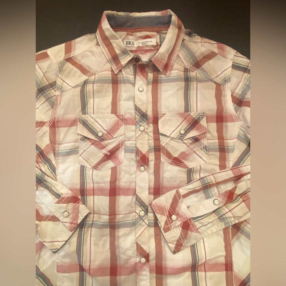 BKE Buckle Mens Plaid Long Sleeve Pearl Snap Up Western Rodeo Shirt Size Small